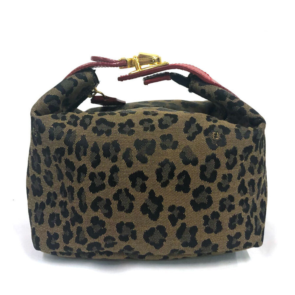 Fendi leopard canvas gold leather accents handbag